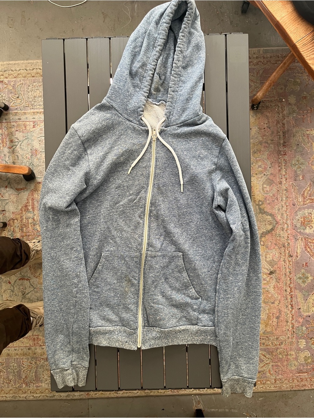 Vintage American apparel heather Blue Zip-Up Hoodie with Hood and Pockets